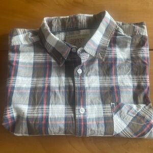 Esprit Men's Casual Plaid Shirt - Brown, Red, and White